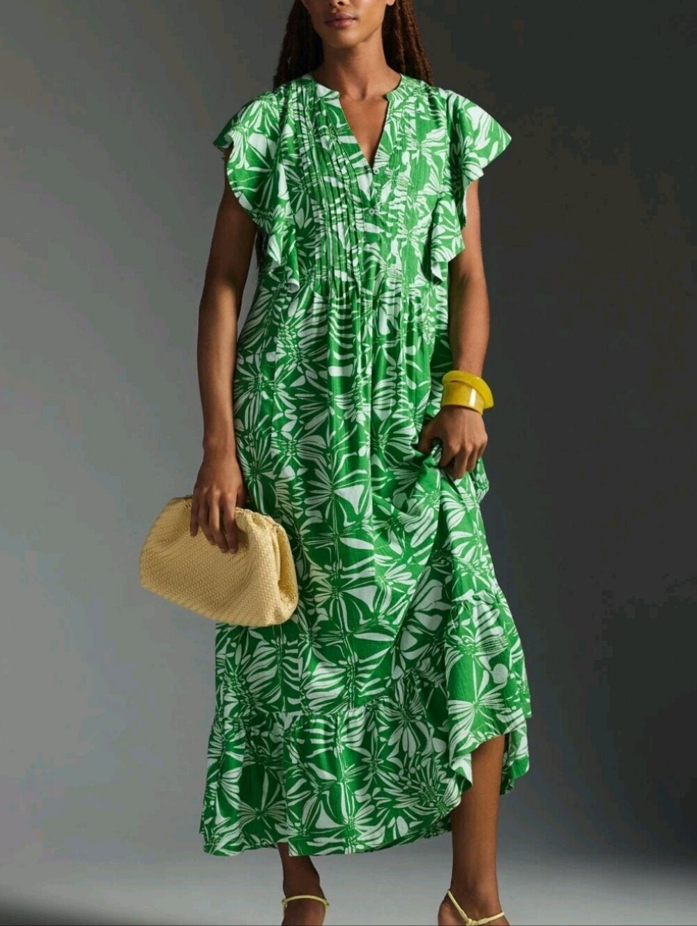 Anthropologie Maeve Green Tropical Cassandra Maxi Dress